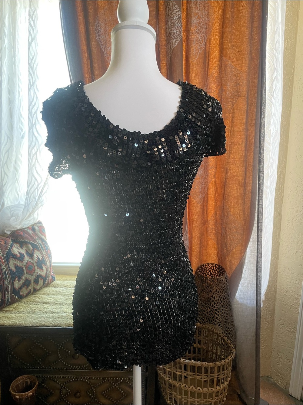 Vintage 90’s Gothic Linea Domani Black Sequin Mesh Top Women's  Gothic Whimsy Sm - Picture 6 of 8